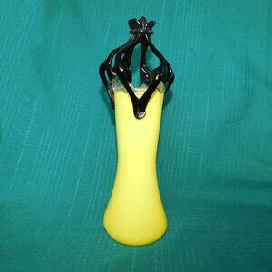 Yellow and black art glass vase near mint condition